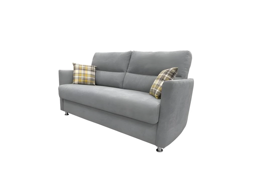 ATOME Canapé Convertible 3 Places Gris Et Coussins à Motifs Matelas Dunlopillo 140cm 4 ATOME Canapé Convertible 3 Places Gris Et Coussins à Motifs Matelas Dunlopillo 140cm – Image 4