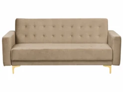 Canapé Convertible 3 Places En Velours Beige Sable ABERDEEN