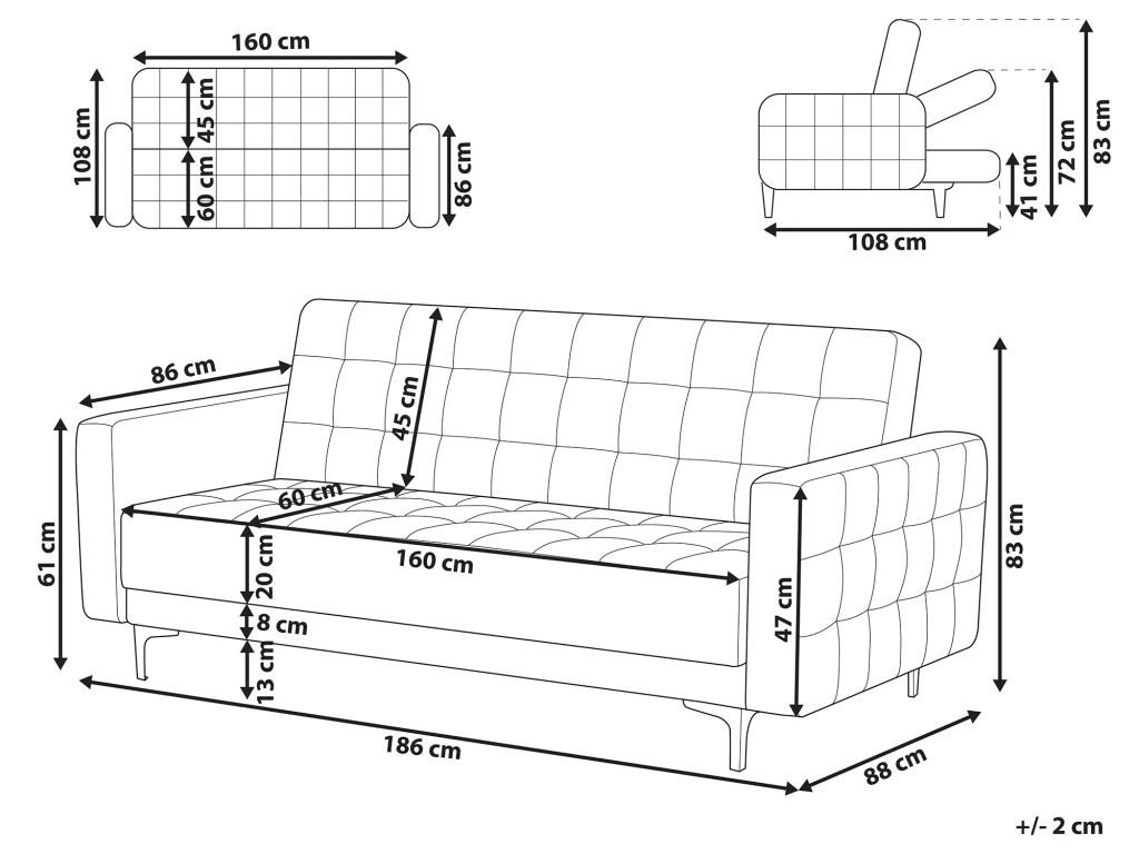 Canapé Convertible 3 Places En Velours Beige Sable ABERDEEN 3 Canapé Convertible 3 Places En Velours Beige Sable ABERDEEN – Image 3
