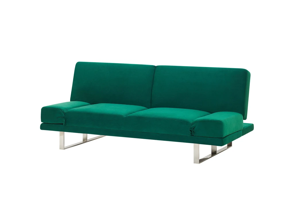 Canapé Convertible 2 Places En Velours Vert YORK 6 Canapé Convertible 2 Places En Velours Vert YORK – Image 6