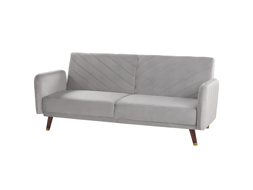 Canapé Convertible 3 Places En Velours Gris Clair SENJA 4 Canapé Convertible 3 Places En Velours Gris Clair SENJA – Image 4