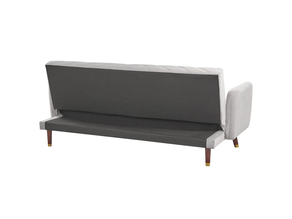 Canapé Convertible 3 Places En Velours Gris Clair SENJA 6 Canapé Convertible 3 Places En Velours Gris Clair SENJA – Image 6