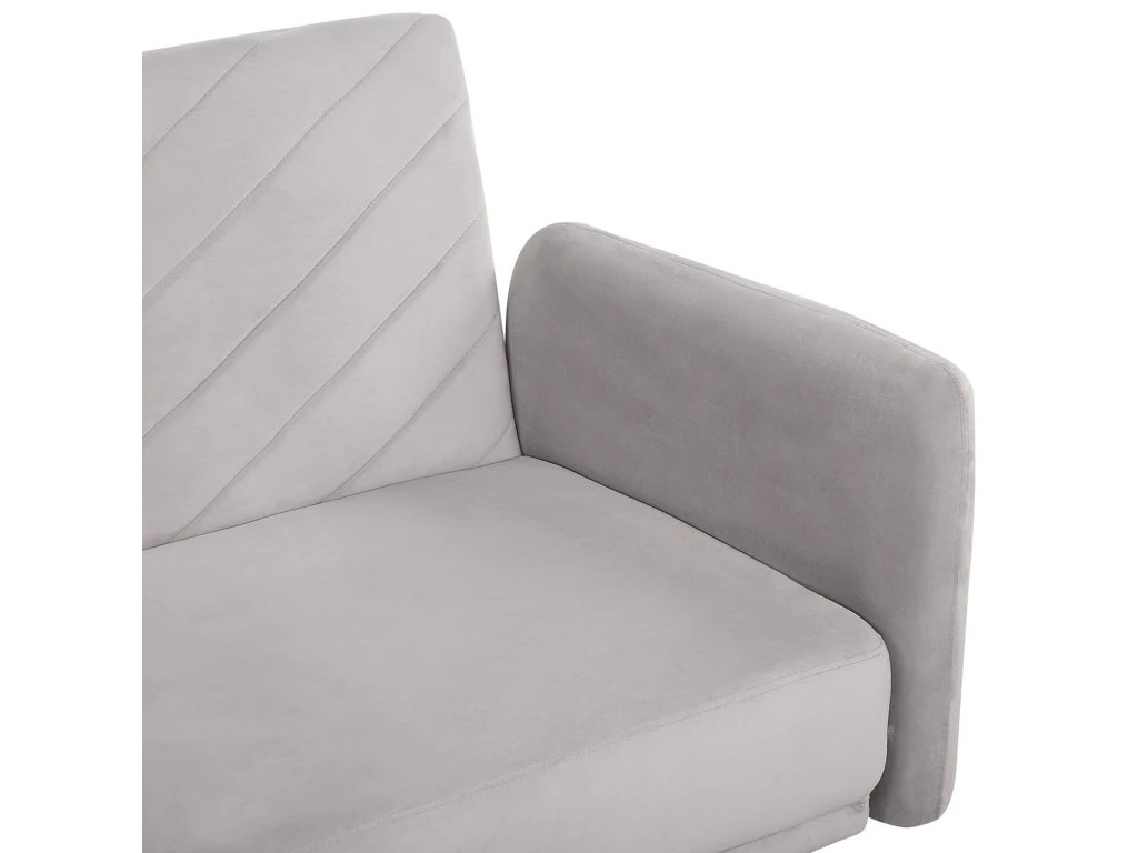 Canapé Convertible 3 Places En Velours Gris Clair SENJA 9 Canapé Convertible 3 Places En Velours Gris Clair SENJA – Image 9