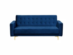 Canapé Convertible 3 Places En Velours Bleu Marine ABERDEEN