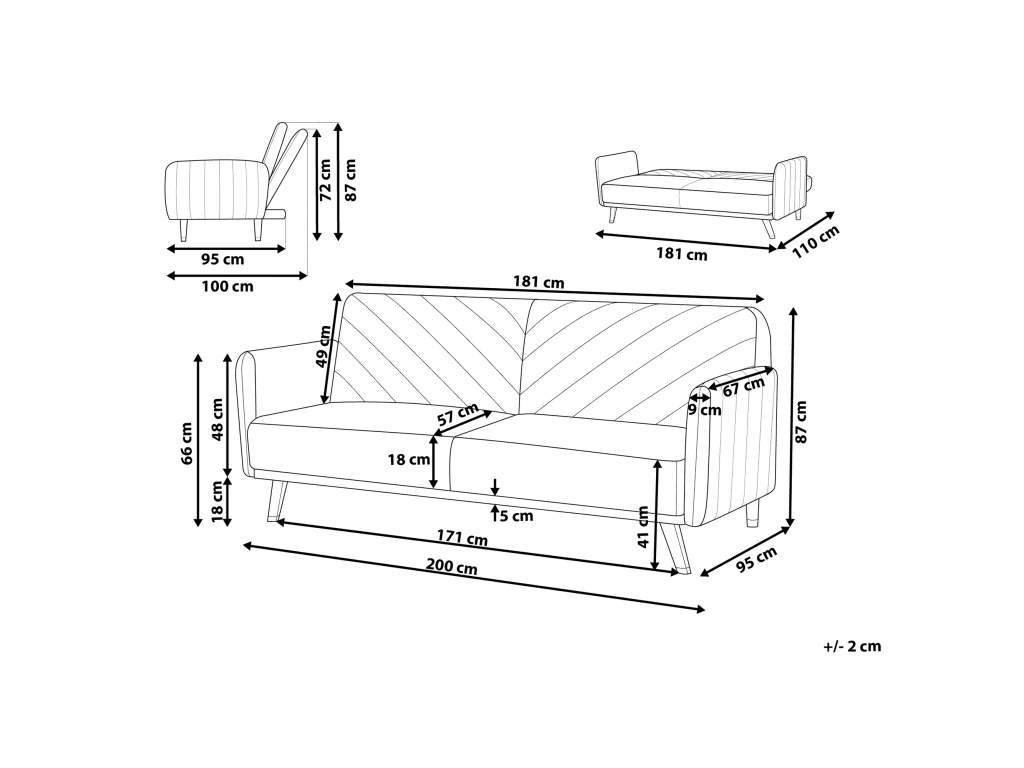 Canapé Convertible 3 Places En Velours Rouge SENJA 3 Canapé Convertible 3 Places En Velours Rouge SENJA – Image 3