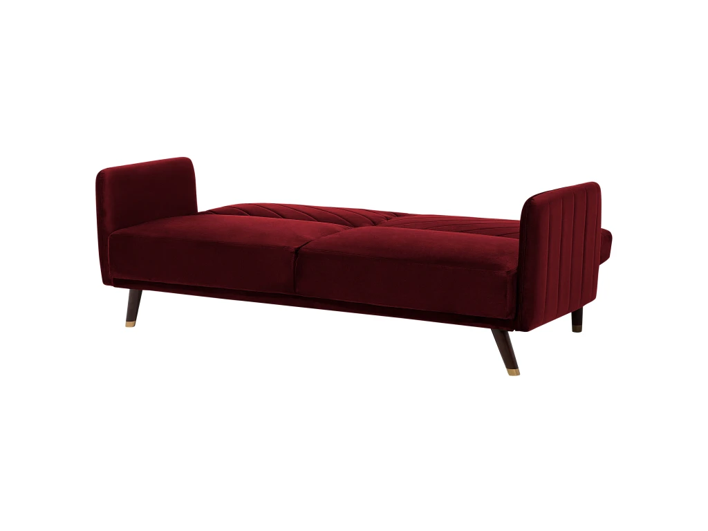 Canapé Convertible 3 Places En Velours Rouge SENJA 7 Canapé Convertible 3 Places En Velours Rouge SENJA – Image 7