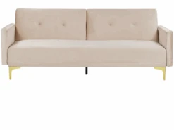Canapé Convertible 3 Places En Velours Beige LUCAN 14 Canapé Convertible 3 Places En Velours Beige LUCAN -Deco.fr Soldes Boutique canape 16648679