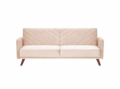 Canapé Convertible 3 Places En Velours Beige SENJA