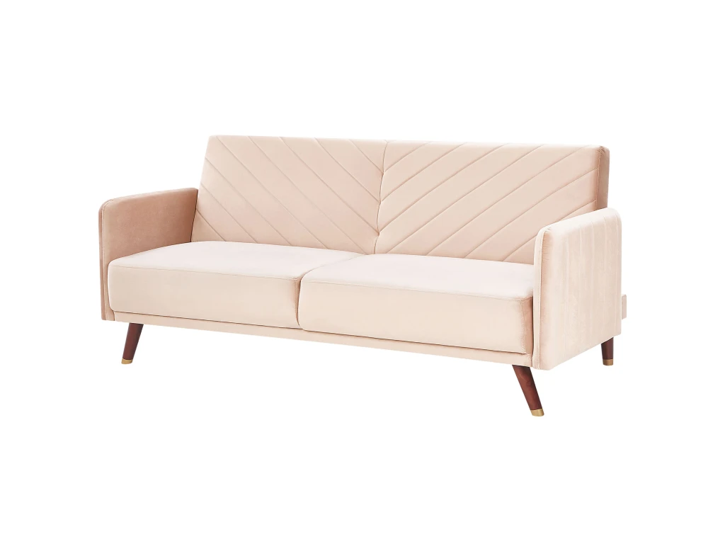 Canapé Convertible 3 Places En Velours Beige SENJA 4 Canapé Convertible 3 Places En Velours Beige SENJA – Image 4
