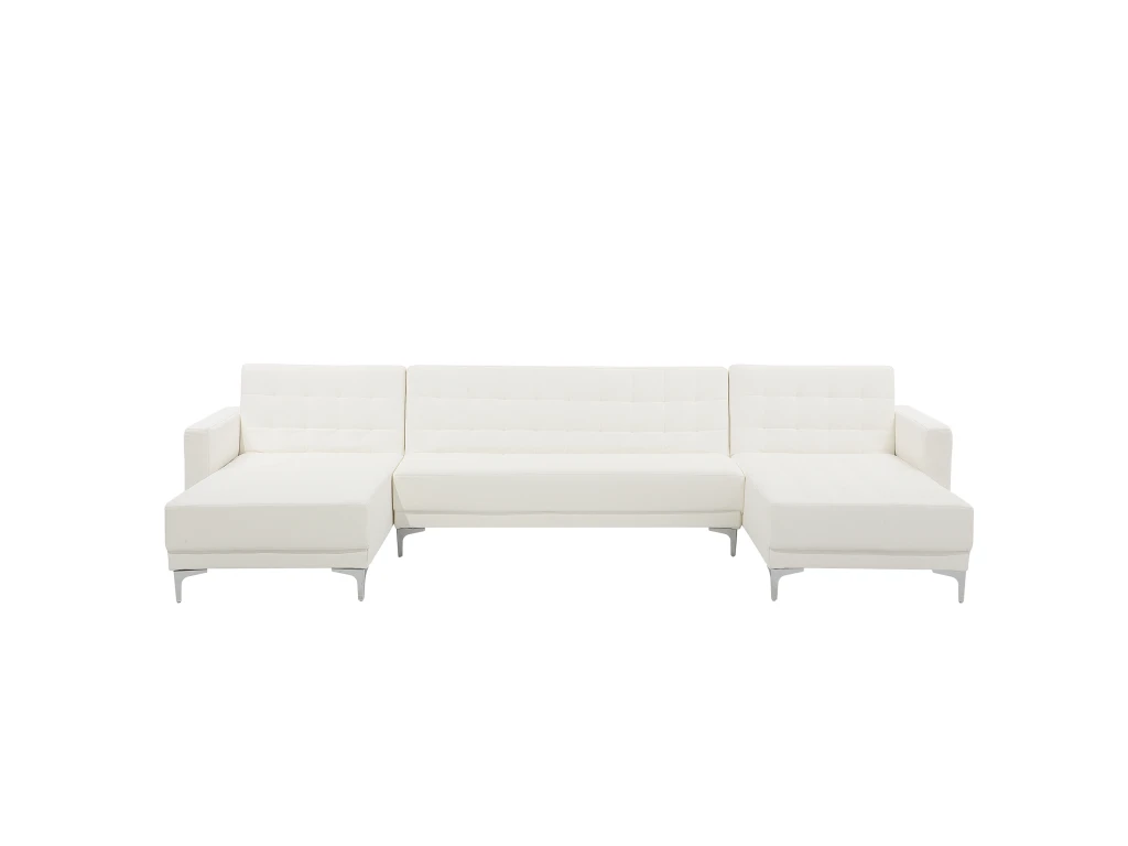 Canapé Panoramique Convertible En Cuir PU Blanc 5 Places ABERDEEN 1 Canapé Panoramique Convertible En Cuir PU Blanc 5 Places ABERDEEN