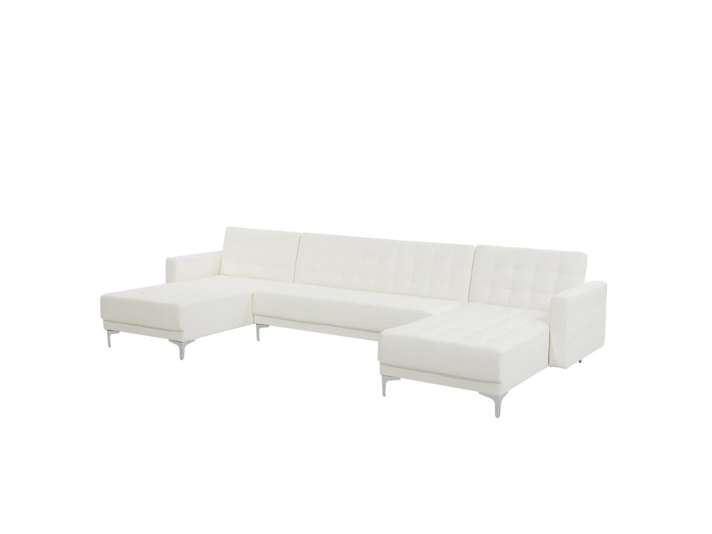 Canapé Panoramique Convertible En Cuir PU Blanc 5 Places ABERDEEN 5 Canapé Panoramique Convertible En Cuir PU Blanc 5 Places ABERDEEN – Image 5