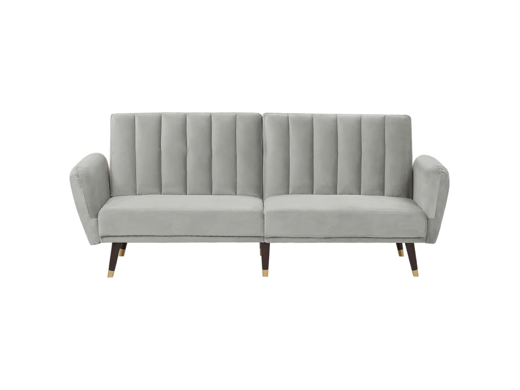 Canapé Convertible 3 Places En Velours Gris Clair VIMMERBY 1 Canapé Convertible 3 Places En Velours Gris Clair VIMMERBY