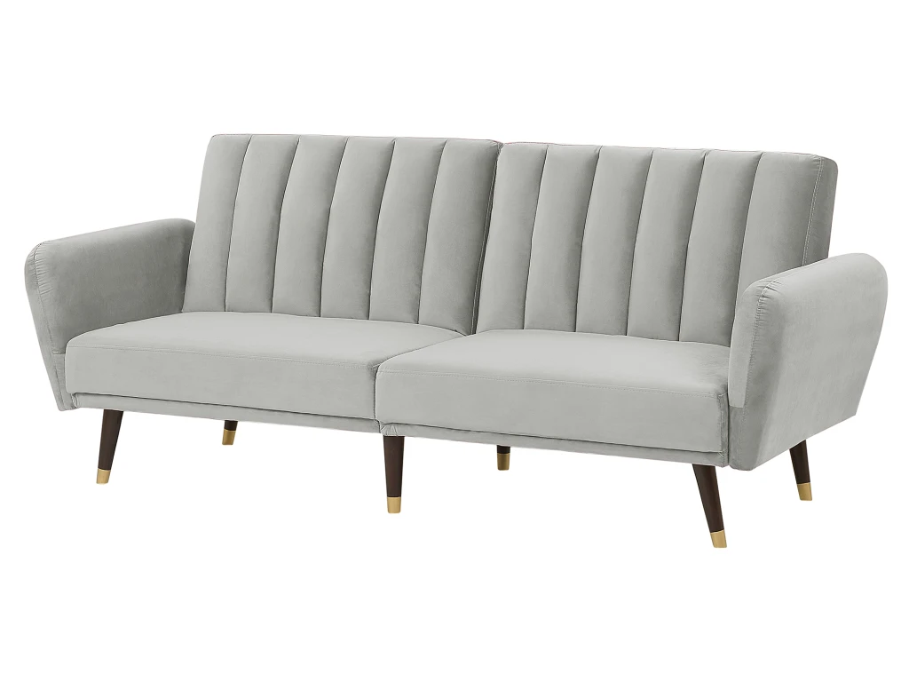 Canapé Convertible 3 Places En Velours Gris Clair VIMMERBY 5 Canapé Convertible 3 Places En Velours Gris Clair VIMMERBY – Image 5