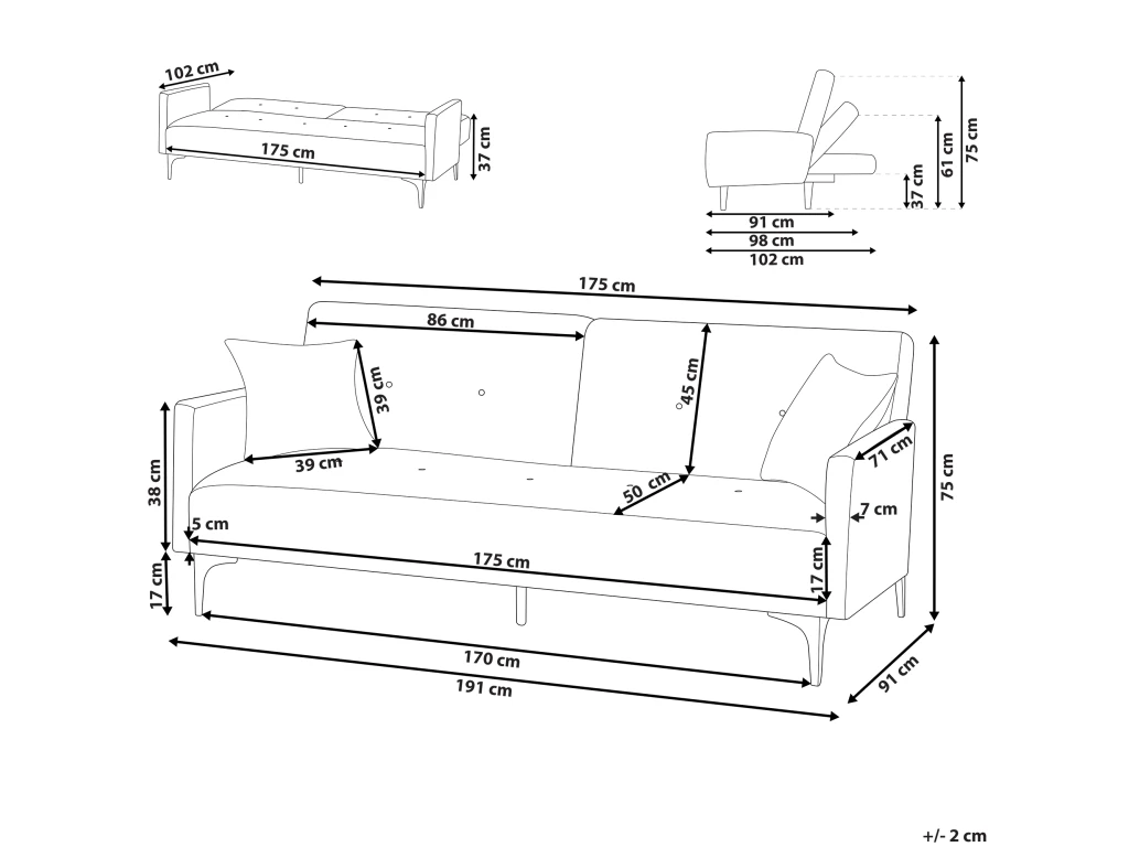 Canapé Convertible 3 Places En Velours Orange LUCAN 3 Canapé Convertible 3 Places En Velours Orange LUCAN – Image 3