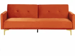 Canapé Convertible 3 Places En Velours Orange LUCAN 14 Canapé Convertible 3 Places En Velours Orange LUCAN -Deco.fr Soldes Boutique canape 16653647