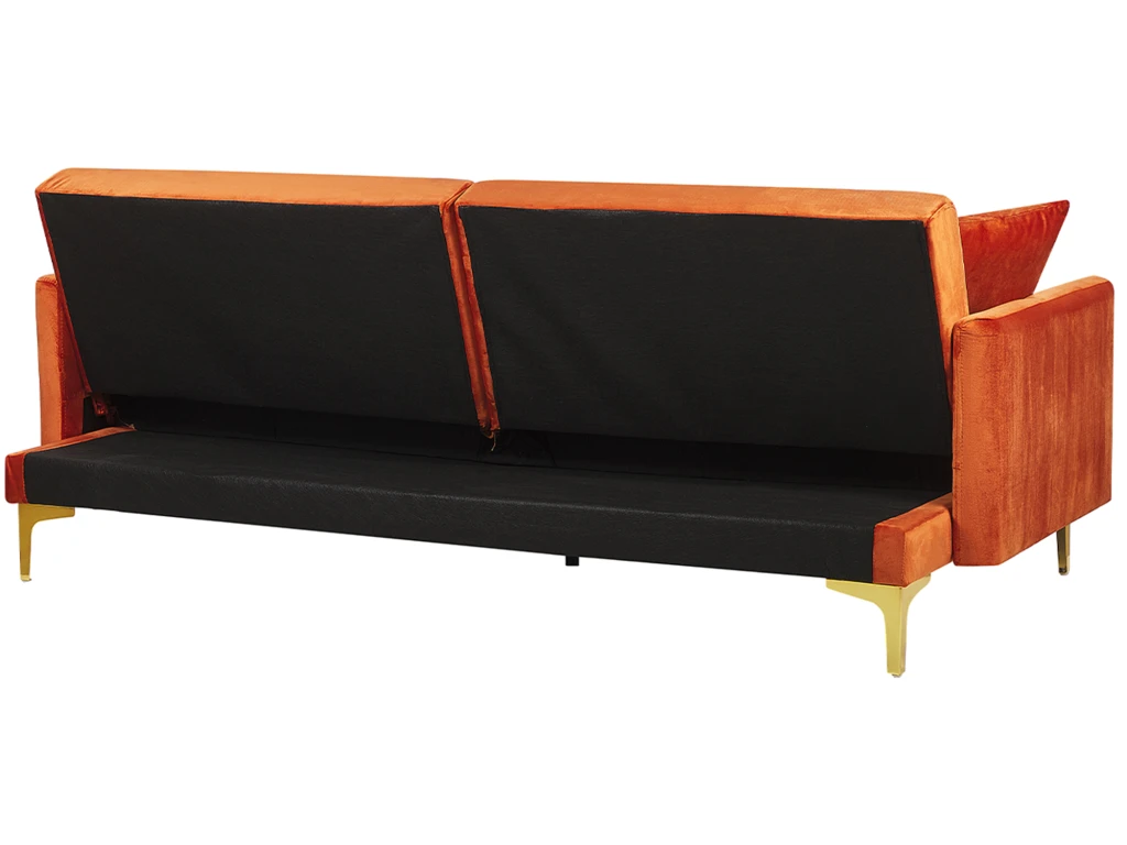 Canapé Convertible 3 Places En Velours Orange LUCAN 9 Canapé Convertible 3 Places En Velours Orange LUCAN – Image 9