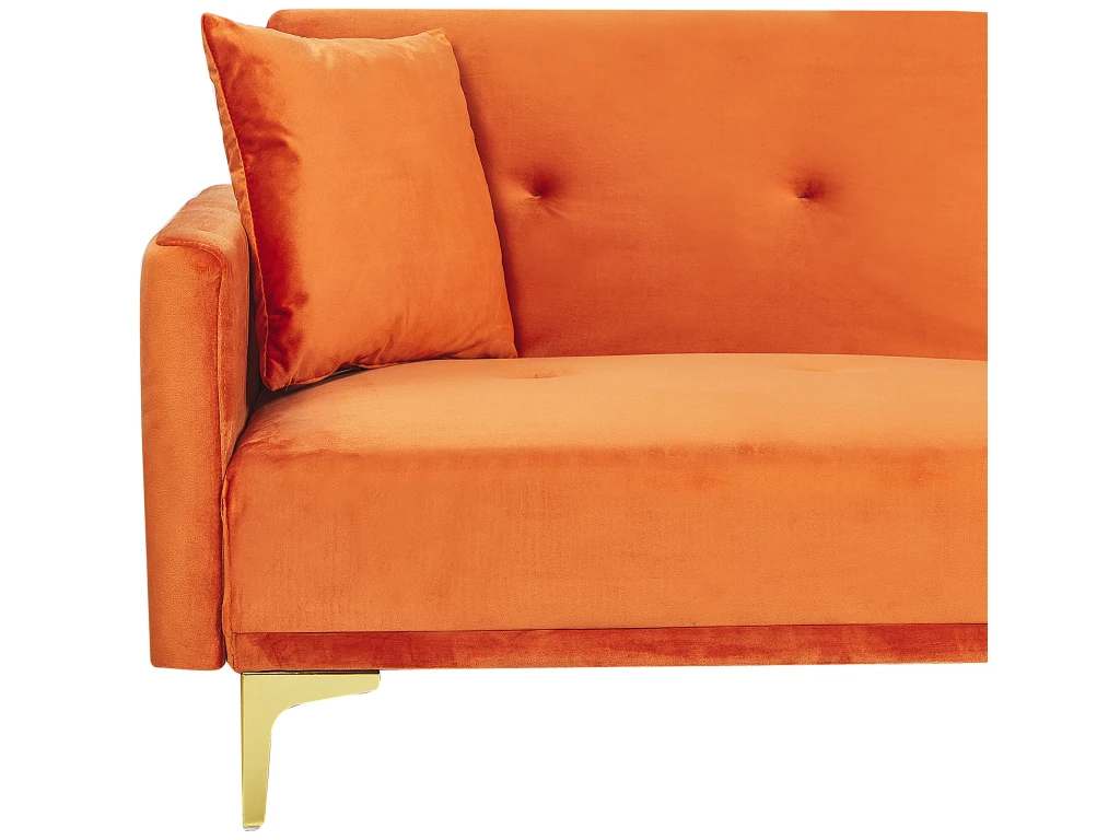 Canapé Convertible 3 Places En Velours Orange LUCAN 10 Canapé Convertible 3 Places En Velours Orange LUCAN – Image 10