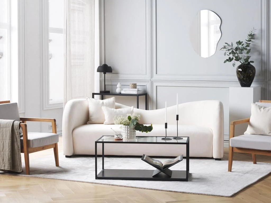 Canapé 3 Places En Velours Blanc VELTADA 2 Canapé 3 Places En Velours Blanc VELTADA – Image 2