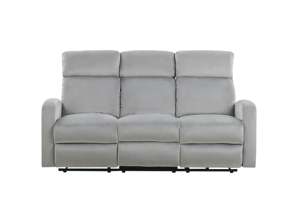 Canapé éléctrique Inclinable 3 Places En Velours Gris Clair VERDAL 5 Canapé éléctrique Inclinable 3 Places En Velours Gris Clair VERDAL – Image 5