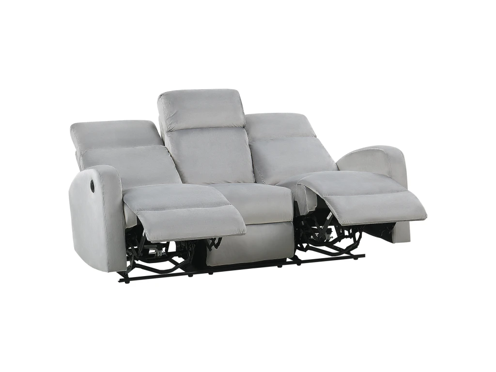 Canapé éléctrique Inclinable 3 Places En Velours Gris Clair VERDAL 8 Canapé éléctrique Inclinable 3 Places En Velours Gris Clair VERDAL – Image 8