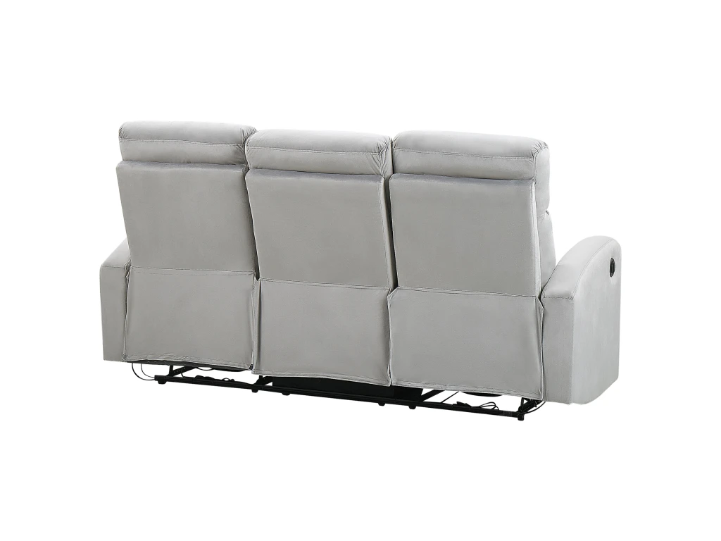 Canapé éléctrique Inclinable 3 Places En Velours Gris Clair VERDAL 9 Canapé éléctrique Inclinable 3 Places En Velours Gris Clair VERDAL – Image 9