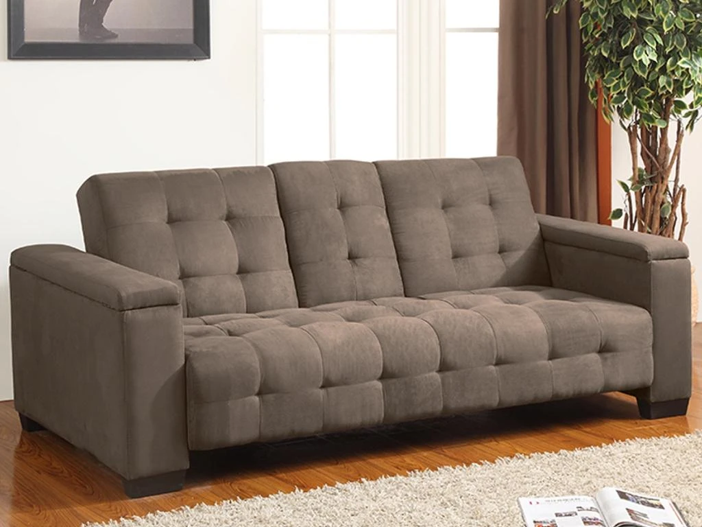 Canapé 3 Places Clic-clac En Microfibre DEVONSHIRE Avec Tablette Centrale Rabattable - Marron 11 Canapé 3 Places Clic-clac En Microfibre DEVONSHIRE Avec Tablette Centrale Rabattable - Marron – Image 11