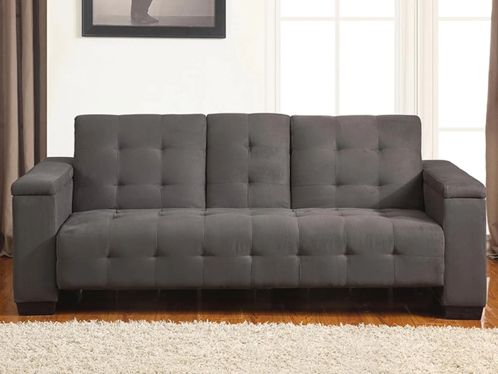Canapé 3 Places Clic-clac En Microfibre DEVONSHIRE Avec Tablette Centrale Rabattable - Gris 1 Canapé 3 Places Clic-clac En Microfibre DEVONSHIRE Avec Tablette Centrale Rabattable - Gris