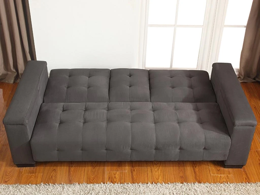 Canapé 3 Places Clic-clac En Microfibre DEVONSHIRE Avec Tablette Centrale Rabattable - Gris 4 Canapé 3 Places Clic-clac En Microfibre DEVONSHIRE Avec Tablette Centrale Rabattable - Gris – Image 4