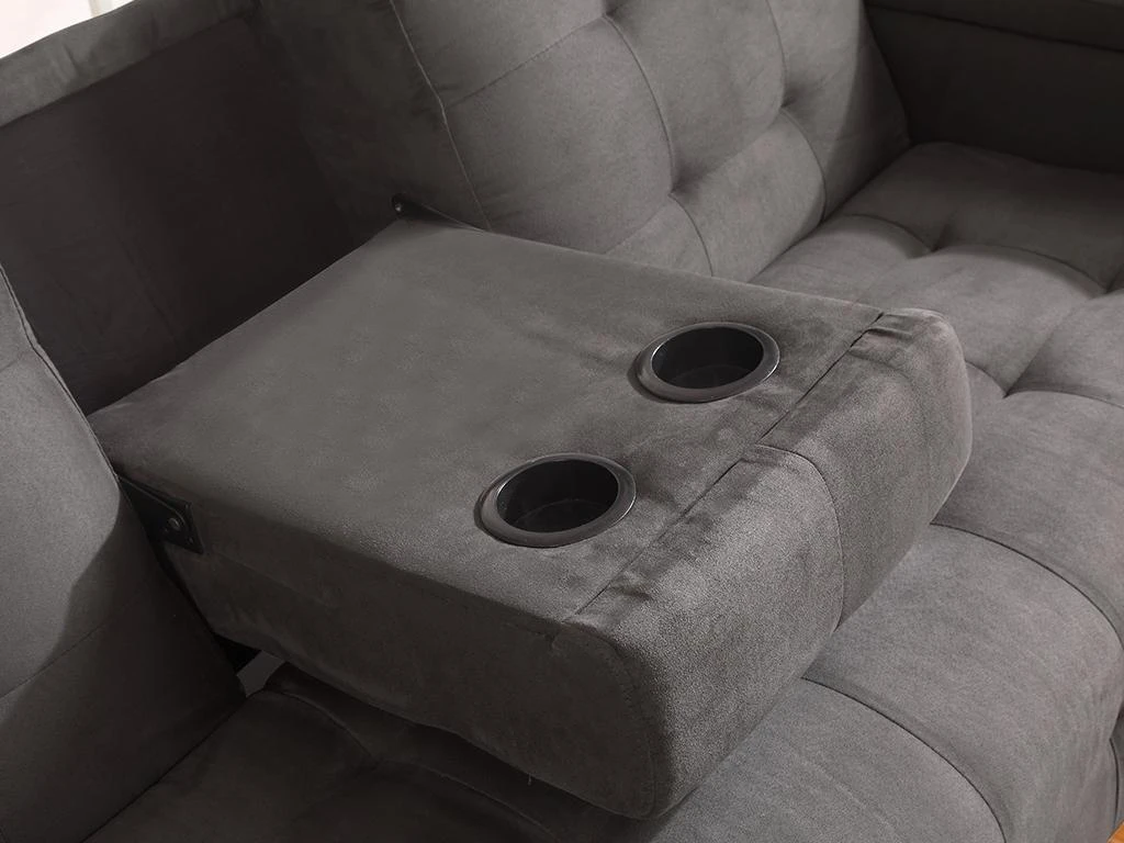 Canapé 3 Places Clic-clac En Microfibre DEVONSHIRE Avec Tablette Centrale Rabattable - Gris 7 Canapé 3 Places Clic-clac En Microfibre DEVONSHIRE Avec Tablette Centrale Rabattable - Gris – Image 7