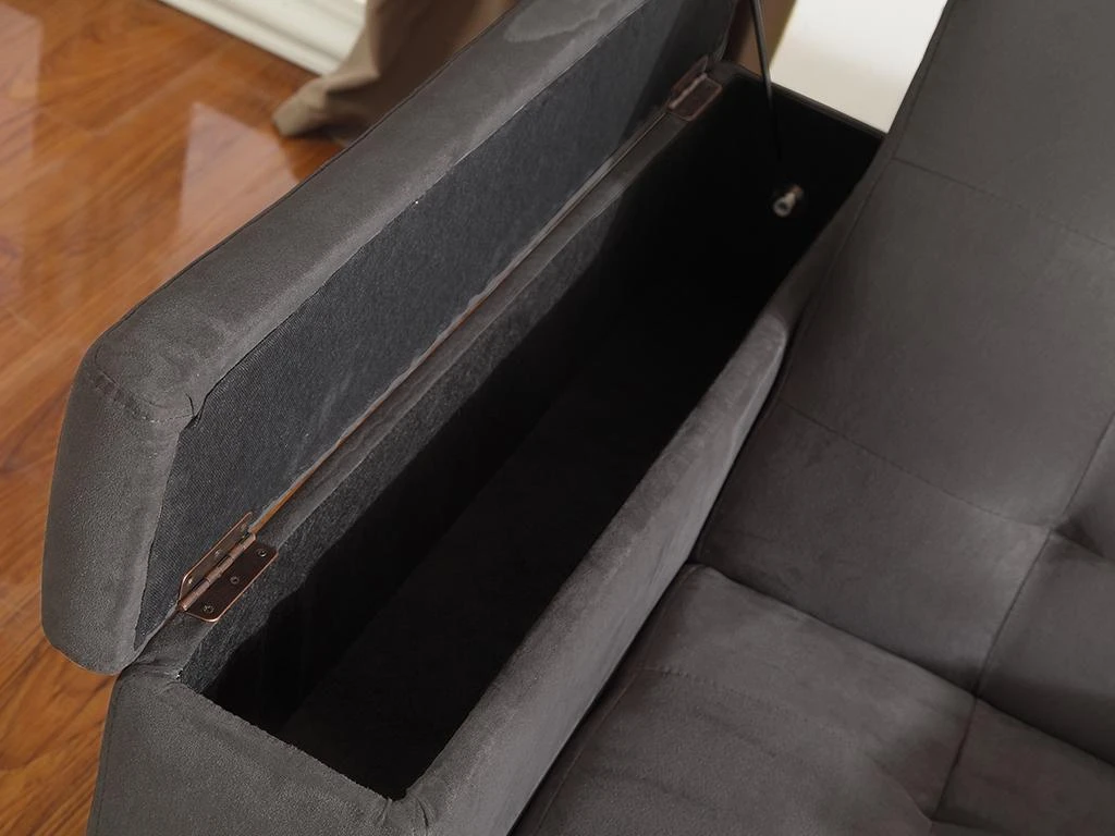 Canapé 3 Places Clic-clac En Microfibre DEVONSHIRE Avec Tablette Centrale Rabattable - Gris 6 Canapé 3 Places Clic-clac En Microfibre DEVONSHIRE Avec Tablette Centrale Rabattable - Gris – Image 6