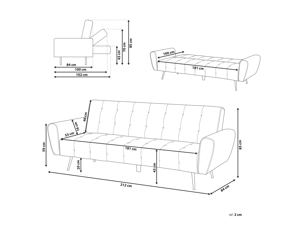 Canapé Convertible 3 Places Velours Bleu Marine SELNES 3 Canapé Convertible 3 Places Velours Bleu Marine SELNES – Image 3