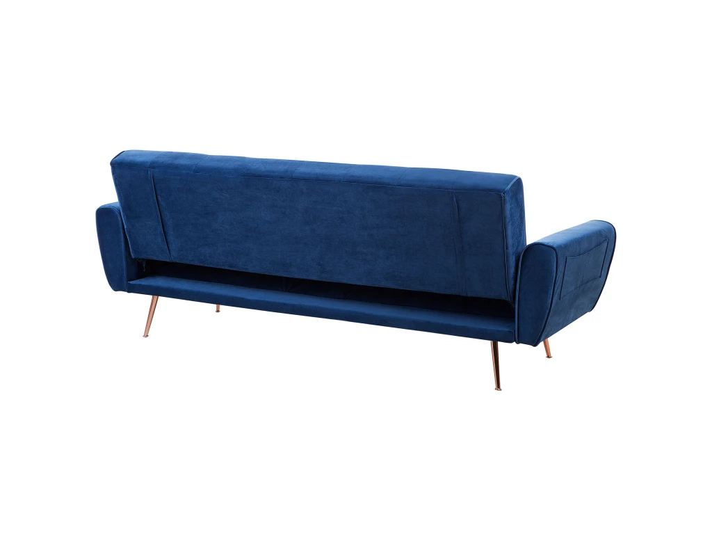 Canapé Convertible 3 Places Velours Bleu Marine SELNES 6 Canapé Convertible 3 Places Velours Bleu Marine SELNES – Image 6