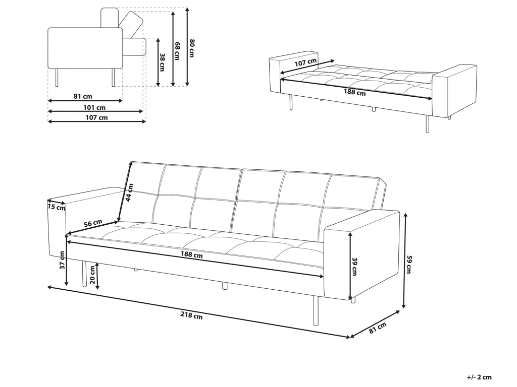 Canapé Convertible 3 Places En Velours Gris VISNES 3 Canapé Convertible 3 Places En Velours Gris VISNES – Image 3