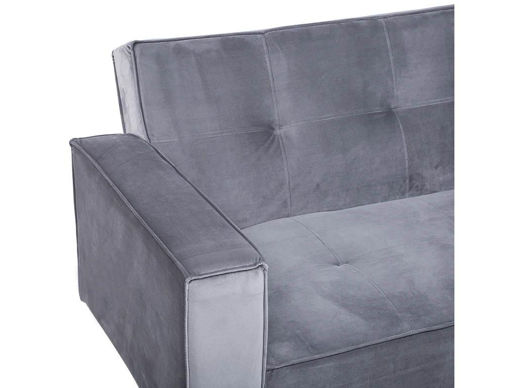 Canapé Convertible 3 Places En Velours Gris VISNES 7 Canapé Convertible 3 Places En Velours Gris VISNES – Image 7