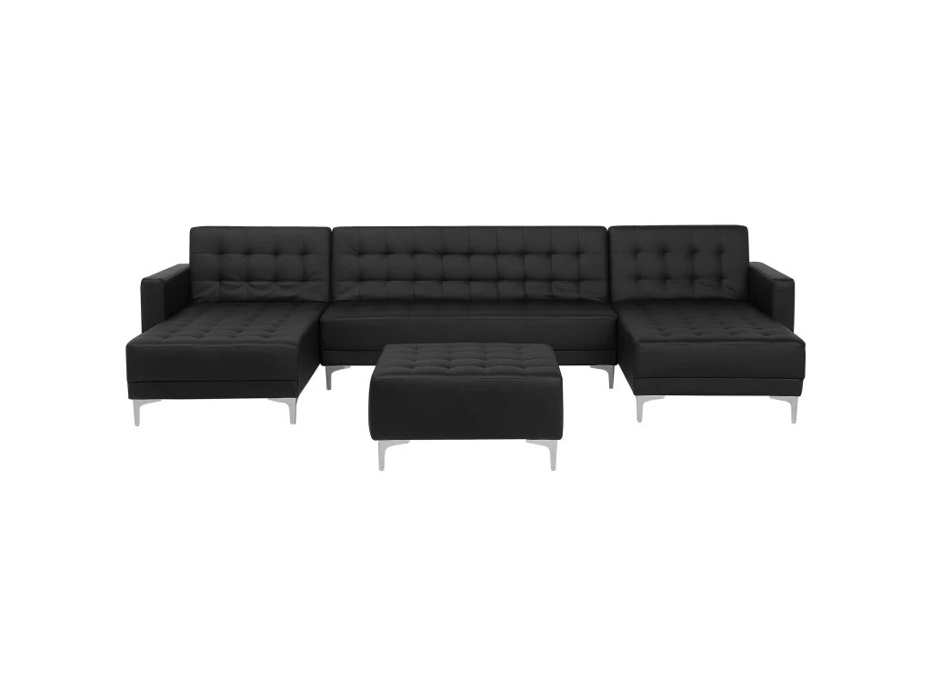 Canapé Panoramique Convertible En Cuir PU Noir 5 Places Avec Pouf ABERDEEN 1 Canapé Panoramique Convertible En Cuir PU Noir 5 Places Avec Pouf ABERDEEN