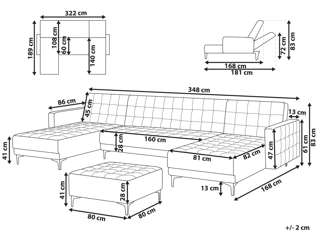 Canapé Panoramique Convertible En Cuir PU Noir 5 Places Avec Pouf ABERDEEN 3 Canapé Panoramique Convertible En Cuir PU Noir 5 Places Avec Pouf ABERDEEN – Image 3