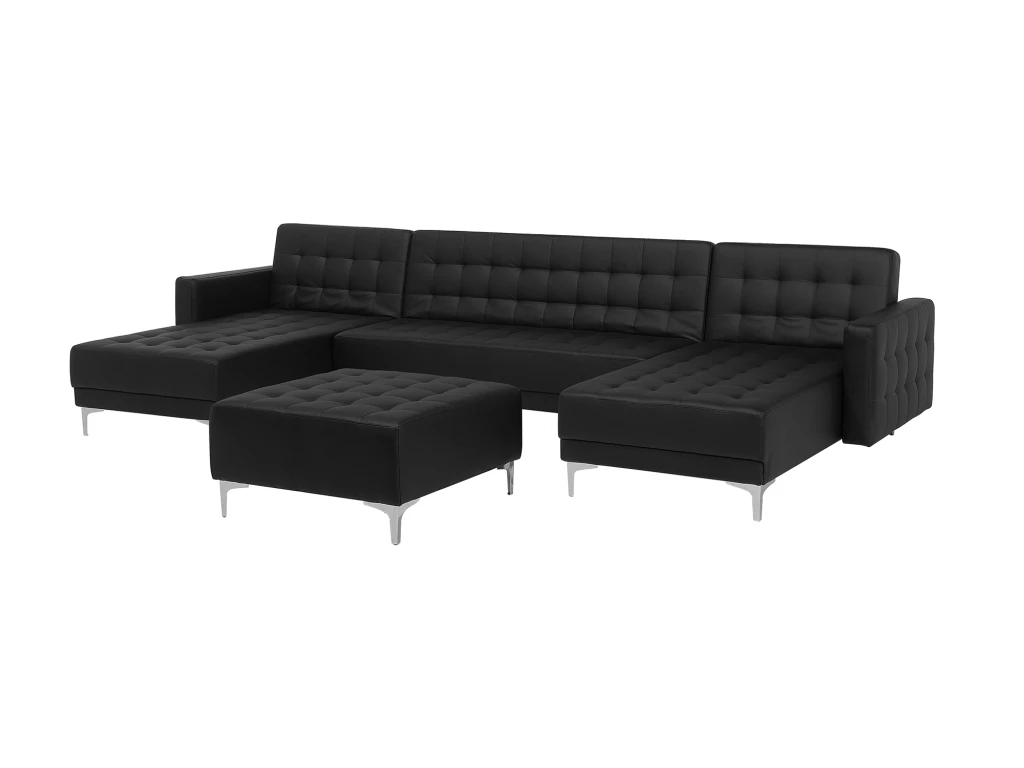 Canapé Panoramique Convertible En Cuir PU Noir 5 Places Avec Pouf ABERDEEN 5 Canapé Panoramique Convertible En Cuir PU Noir 5 Places Avec Pouf ABERDEEN – Image 5