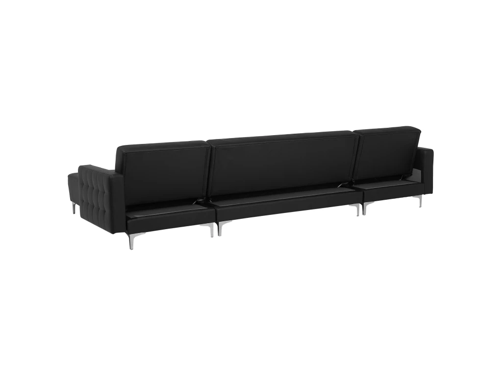Canapé Panoramique Convertible En Cuir PU Noir 5 Places Avec Pouf ABERDEEN 6 Canapé Panoramique Convertible En Cuir PU Noir 5 Places Avec Pouf ABERDEEN – Image 6