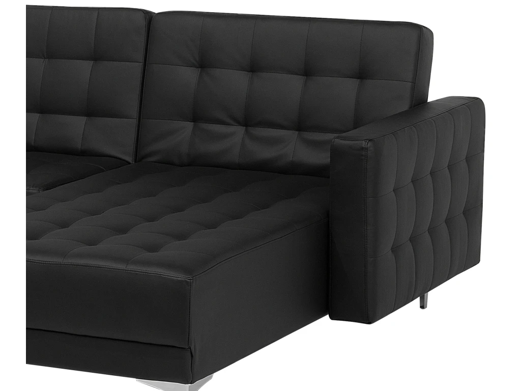 Canapé Panoramique Convertible En Cuir PU Noir 5 Places Avec Pouf ABERDEEN 9 Canapé Panoramique Convertible En Cuir PU Noir 5 Places Avec Pouf ABERDEEN – Image 9