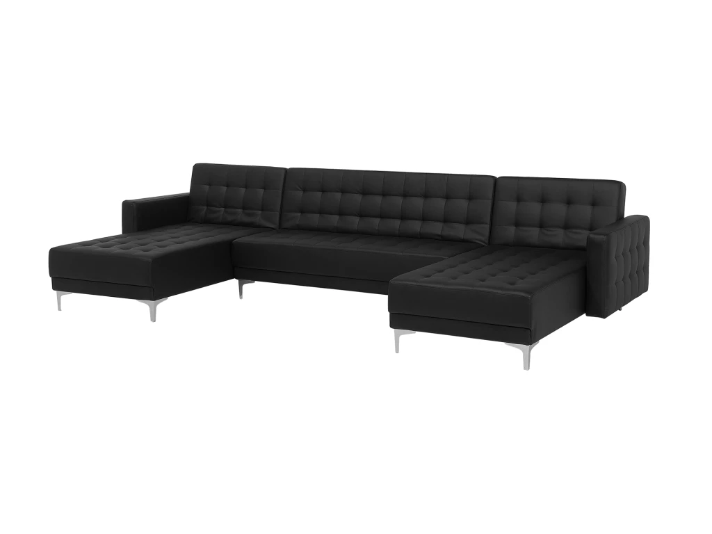 Canapé Panoramique Convertible En Cuir PU Noir 5 Places ABERDEEN 5 Canapé Panoramique Convertible En Cuir PU Noir 5 Places ABERDEEN – Image 5