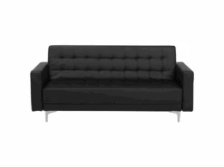 Canapé Convertible 3 Places En Cuir PU Noir ABERDEEN