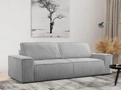 Canapé 4 Places Convertible En Velours Côtelé Gris Clair AMELIA De Pascal Morabito