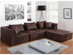 Canapé Modulable En Microfibre Aspect Cuir Vieilli DALLAS - Marron