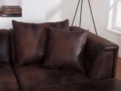 Canapé Modulable En Microfibre Aspect Cuir Vieilli DALLAS - Marron -Deco.fr Soldes Boutique canape 180896