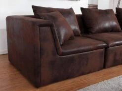 Canapé Modulable En Microfibre Aspect Cuir Vieilli DALLAS - Marron -Deco.fr Soldes Boutique canape 180897