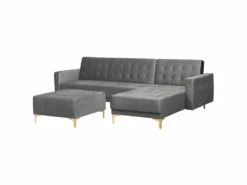 Canapé Angle Gauche Convertible En Velours Gris 4 Places Avec Pouf ABERDEEN 12 Canapé Angle Gauche Convertible En Velours Gris 4 Places Avec Pouf ABERDEEN -Deco.fr Soldes Boutique canape 18236953