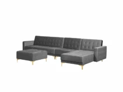 Canapé Angle à Gauche Modulable - Aberdeen - Convertible Avec Pouf Ottoman En Velours Gris Moderne -Deco.fr Soldes Boutique canape 18253759