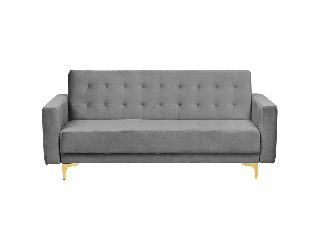 Canapé Convertible 3 Places En Velours Gris ABERDEEN 1 Canapé Convertible 3 Places En Velours Gris ABERDEEN