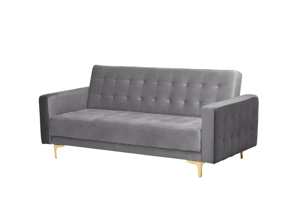 Canapé Convertible 3 Places En Velours Gris ABERDEEN 5 Canapé Convertible 3 Places En Velours Gris ABERDEEN – Image 5