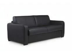 Ensemble Canapé 3 Places Convertible Express En Cuir BEVIS Noir Avec Couette 220 X 240 Et 2 Oreillers -Deco.fr Soldes Boutique canape 18442923